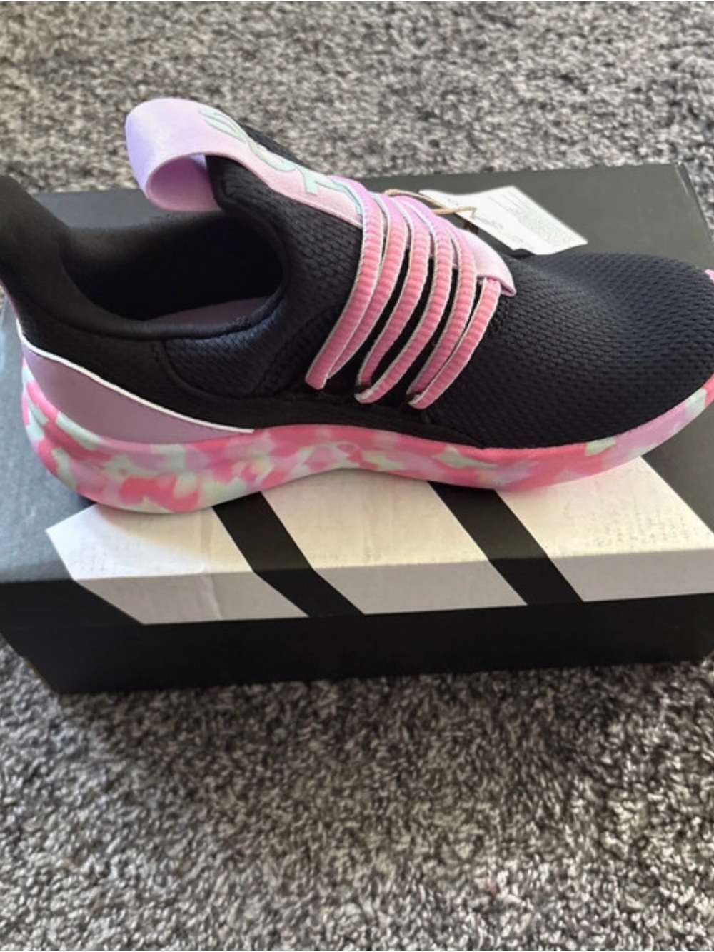 adidas Kids Black and Pink Slip-On Sneakers with Marbled Sole